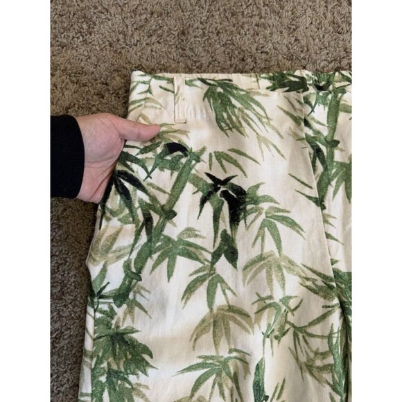 JJILL Pants Green Cream Linen Blend Wide Leg Capri Crop Tropical Vacation MEDIUM - Picture 6 of 11